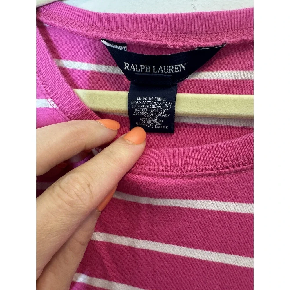 Ralph Lauren Dress Girls 8-10 Pink Stripe Half Sleeve Ruffle Hem T-Shirt‎ Jersey